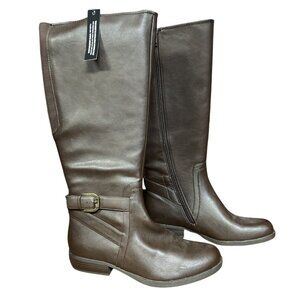 NWT Relativity Wide Calf  Dark Brown Knee High Boots Buckle Side Zip Size 8.5